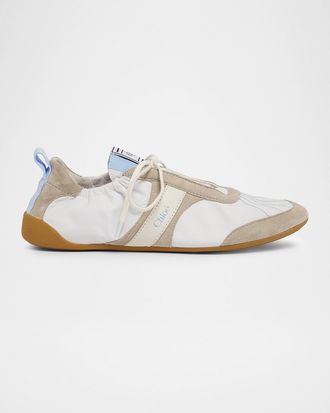 Chlo&eacute; Kick Mixed Leather Low-Top Sneakers