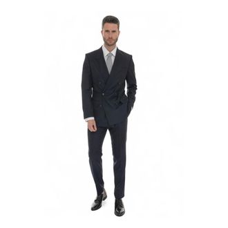 HUGO BOSS Double Breasted Suits, male, Blue, 2XL, Double Breasted Textured Dress