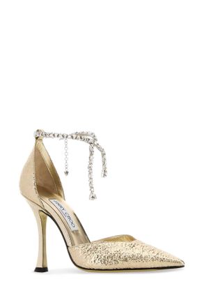 Jimmy Choo London Womens Gold Fabric Stevie 100 Pumps Scarpe Con Tacco