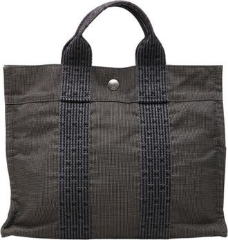 Herm&egrave;s Gray Canvas Handbag Tote Bag (Pre-Owned)