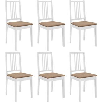 vidaXL vidaXL Sedie da Pranzo con Cuscini 6 pz Bianche in Legno Massello