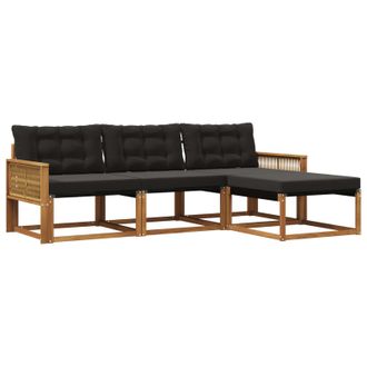 vidaXL Conjunto De Sof&aacute;s De Exterior Con Coj&iacute;n 4 Pcs Natural Y Negro Vidaxl