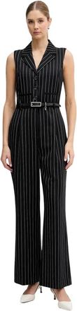 DKNY Mouwloze Pinstripe Jumpsuit met Riem - Dames - Jumpsuits - Zwart - 2XS - Polyester - Jumpsuits & Playsuits