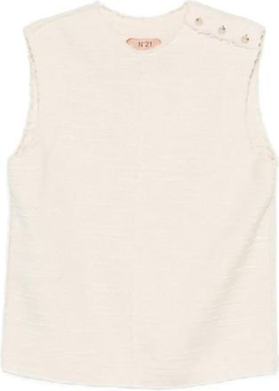 N&deg;21 Top met rauwe rand en schouderknopen - Dames - Tops zonder mouwen - Beige - S - Tops