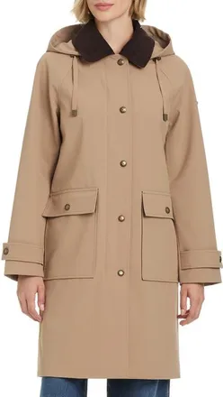 Vince Camuto Contrast Collar Longline Raincoat in Khaki at Nordstrom, Size X-Large