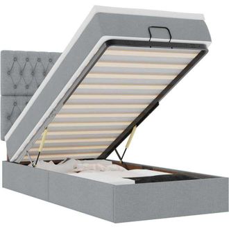 vidaXL Vidaxl - Estructura De Cama Otomana Con Colch&oacute;n Tela Gris Claro 90x190cm