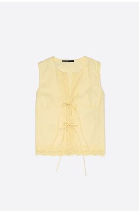 Bimba & Lola Linen Sleeveless Lace Shirt in Light Yellow at Nordstrom, Size Xx-Small Eu