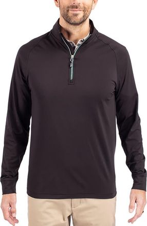 Cutter & Buck Adapt Knit Quarter Zip Pullover in Black/hunter at Nordstrom, Size 3Xlt