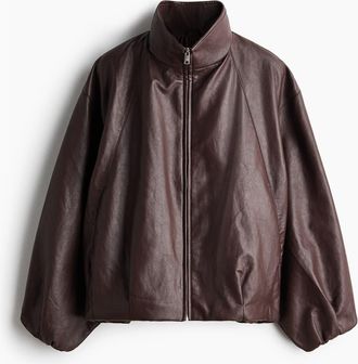 H&M Balloon-sleeved Coated Jacket in Dark Brown at Nordstrom, Size X-Small