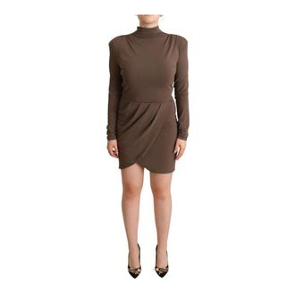 Patrizia Pepe Bruine Acetate Lange Mouwen Col Sheath Jurk - Dames - Korte kleedjes - Bruin - S - Kleedjes