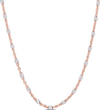 Amour Two-Tone White Bead Chain Necklace In Rose Plated Sterling Silver, 24 In