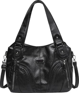 Generic PU Leather Shoulder Bag Fashion Crossbody Bag Large Tote Bags for Women (Black)
