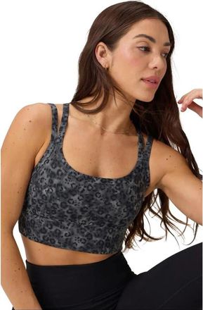 Fabletics Womens Principal Longline Medium Impact Sports Bra in Black Blurred Animal at Nordstrom, Size Xx-Small