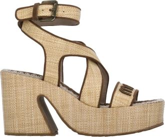 Mou High Heel Sandals, female, Beige, Size: 11 US Beige Rafia Sandals with Squared Toe