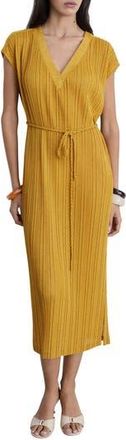 Mango Pleated Belted Midi Dress in Mustard at Nordstrom Rack, Size 6