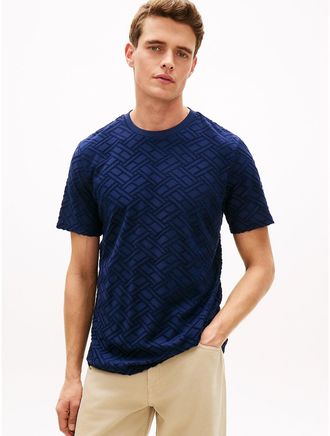 Tommy Hilfiger Mens Allover Flag Logo Jacquard T-Shirt - Navy - XL