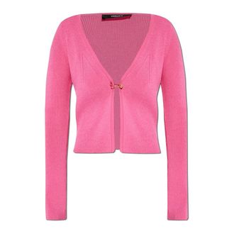 Versace Cardigans, female, Pink, Size: 3XS Cardigan with Safety Pin Fastening