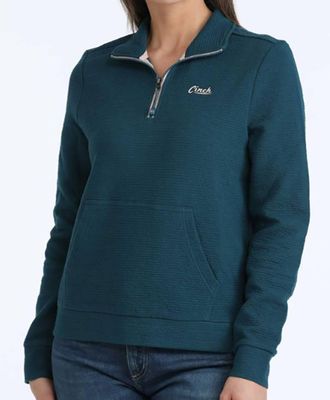 Cinch Womens 1/4 Zip Pullover With Kangaroo Pocket In Teal
