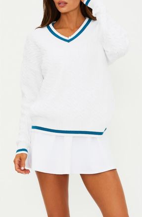 Beach Riot Montana Contrast Detail Cable Sweater in Birdie Blue at Nordstrom, Size X-Large