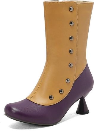Generic Womens Round Toe Kitten Heen Ankle Boots Vintage Victorian Short Booties with Zipper Studded Wingtip Brouge Shoes (5.5,Purple)
