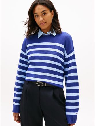 Tommy Hilfiger Womens Relaxed Stripe Rollneck Sweater - Blue - XL