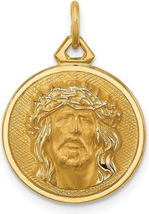Diamond2Deal 14k Yellow Gold Polished and Satin Small Round Jesus Medal