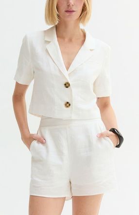 Crescent Cropped Linen Blend Blazer in White at Nordstrom, Size X-Small