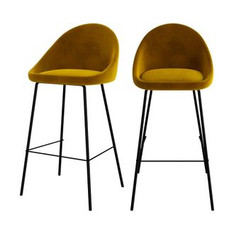Rendez-Vous D&eacute;co Set de 2 sillas de bar de media altura en terciopelo amarillo 75 cm