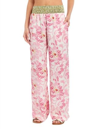 Drew Hattie French Satin Pants In Lotus Print
