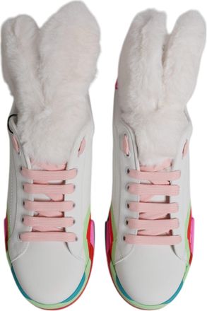 Dolce & Gabbana Womens Low-Top Calfskin Leather Sneaker White Polyester