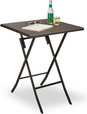 Relaxdays Relaxdays - Mesa Terraza Plegable bastian, Cuadrada, 74x61,5x61,5 cm, Efecto Ratán, para Exterior, Mesita Jardín, Marrón