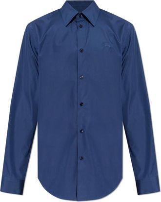 Burberry Logo Shirt - Heren - Zakelijke Overhemden - Blauw - S - Katoen - Overhemden
