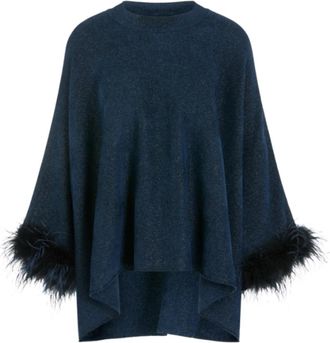 Marc Cain Gebreide Poncho met Glittergaren - Dames - Ponchos - Blauw - 2XL - Jassen