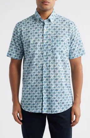 Scott Barber Voile Flower Print Short Sleeve Button-Up Shirt in Blue at Nordstrom Rack, Size Xx-Large