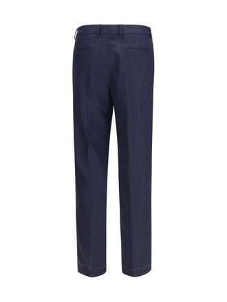 Brunello Cucinelli Mens Virgin Wool Batavia Pinstriped Pants Navy Fleece Ovis Aries Trousers
