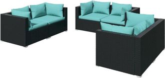 vidaXL Set De Muebles De Jard&iacute;n 6 Pzas Y Cojines Rat&aacute;n Sint&eacute;tico Negro Vidaxl