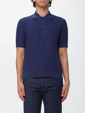 Fendi Polo slim fit in maglia di cotone con monogramma FF
