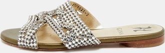 Gina Silver Crystal Embellished Leather Flat Slides