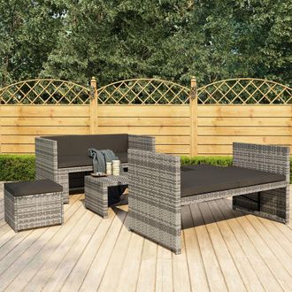 vidaXL Set De Muebles De Jard&iacute;n 5 Pzas Y Cojines Rat&aacute;n Sint&eacute;tico Gris Vidaxl