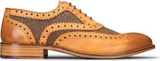 London Brogues Mens Tan Tweed Olive Leather Gatsby Shoes Vintage Wedding Office Classic - Tan Tweed 12