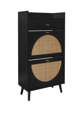 STILVORA Mueble Zapatero Con 2 Puertas, 1 Caj&oacute;n Y 2 Estantes Extra&iacute;bles, Con Borde Y Anclaje De Pared, En Tablero Negro, 60 Cm