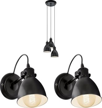 Loops Ceiling Pendant Light & 2x Matching Wall Lights Black Multi Lamp Hanging Shade