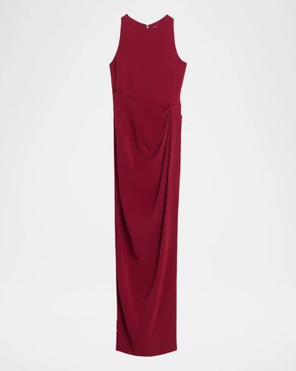 Oscar De La Renta Sleeveless Draped Slit Column Gown
