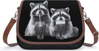 Generic Two Raccoons Drinking Small Womens Crossbody Bags Shoulder Handbag with Adjustable Strap for Travel