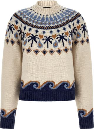 Alanui White Jacquard Crew Neck Sweater