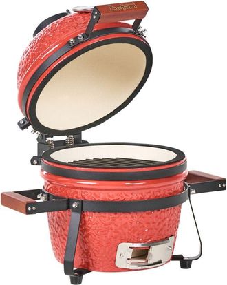 Beliani Barbacoa De Carb&oacute;n Cer&aacute;mica Para Exteriores Con Tapa Y Term&oacute;metro Parrilla De Cocci&oacute;n Rojo Kamado