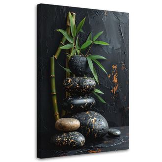 Feeby Cuadro Sobre Lienzo, Piedras Zen Spa Hojas De Bamb&uacute; Negras, 80x120
