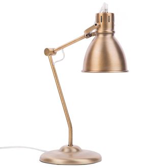 Beliani L&aacute;mpara De Mesa Color Lat&oacute;n De Metal Brazo Ajustable Pantalla Redonda Dise&ntilde;o Moderno Monsan