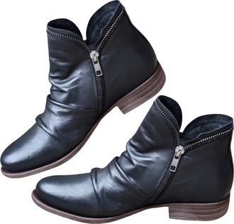 Generic Ankle Boots Womens Zip Retro Shoes Western Casual Cowgirl Wide Calf Comfy Boot Vintage Round Toe Side Zipper Winter Boots Low Heel Fashion Womens Shoe