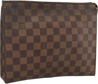 Louis Vuitton Pre-owned Damier Ebene Canvas Pouch - Dames - Vintage Clutch - Bruin - ONE Size - Leer - Vintage